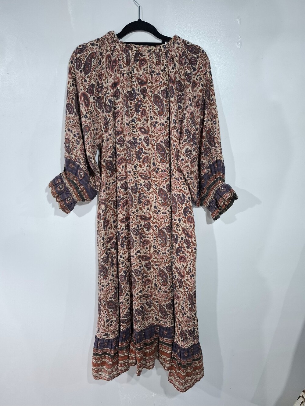 Cleobella Women's Lola Paisley Organic Cotton Midi Dress Brown M Western Boho - Picture 8 of 15